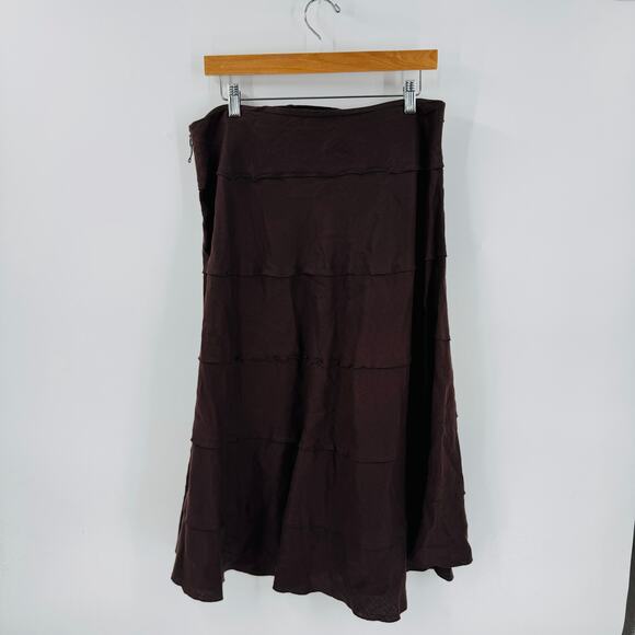 Vintage Style & Co 100% Linen Brown Tiered A-Line Midi Skirt Size 12P Petite - Picture 3 of 7